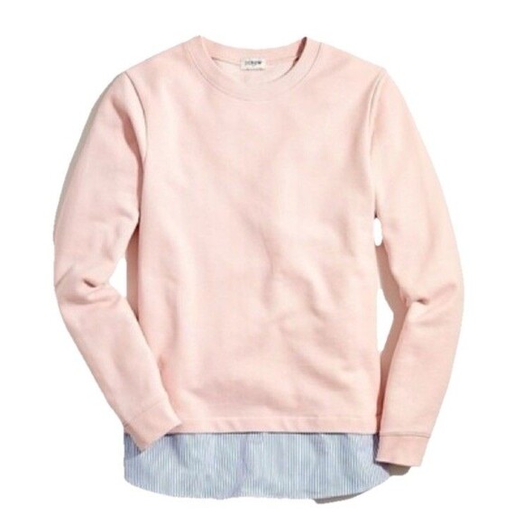 J. Crew Womens XL Sweatshirt Crew Neck Striped Hem Stretch Blue White Pink Chic - Picture 1 of 5